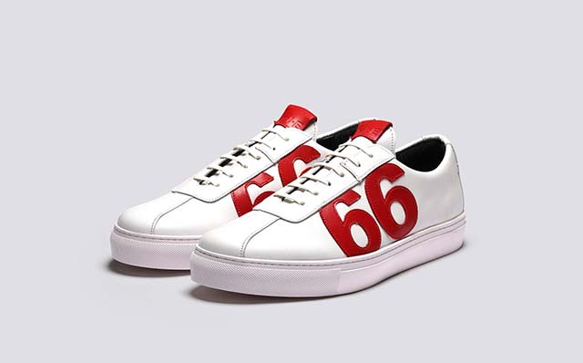 Grenson M.I.E. '66' Mens Sneakers in White/Red Leather GRS114160